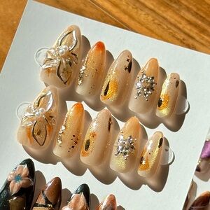 🌼Chic Gold✨and🧡Orange Nail Art Set